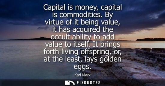 Small: Capital is money, capital is commodities. By virtue of it being value, it has acquired the occult abili