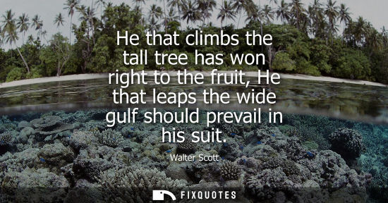 Small: He that climbs the tall tree has won right to the fruit, He that leaps the wide gulf should prevail in his sui