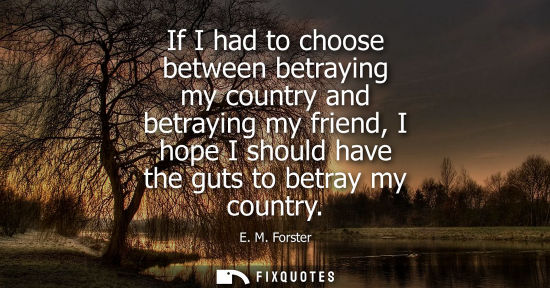 Small: If I had to choose between betraying my country and betraying my friend, I hope I should have the guts 