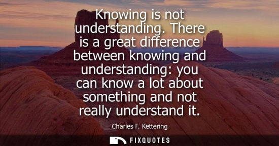 Small: Knowing is not understanding. There is a great difference between knowing and understanding: you can know a lo