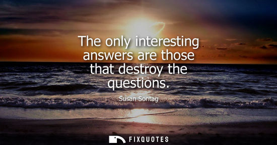 Small: The only interesting answers are those that destroy the questions - Susan Sontag
