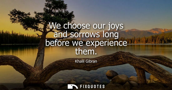 Small: We choose our joys and sorrows long before we experience them
