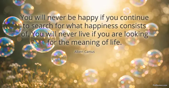 You will never be happy if you continue to search for what happiness consists of. You will never live if you are looking for the meaning of life