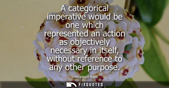Small: A categorical imperative would be one which represented an action as objectively necessary in itself, w