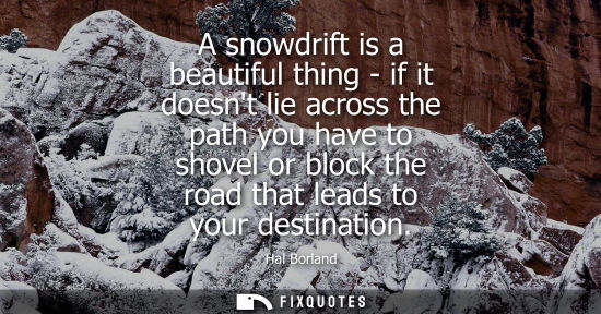 Small: A snowdrift is a beautiful thing - if it doesnt lie across the path you have to shovel or block the road that 