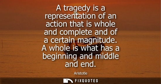 Small: A tragedy is a representation of an action that is whole and complete and of a certain magnitude. A who