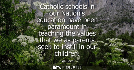 Small: Catholic schools in our Nations education have been paramount in teaching the values that we as parents seek t