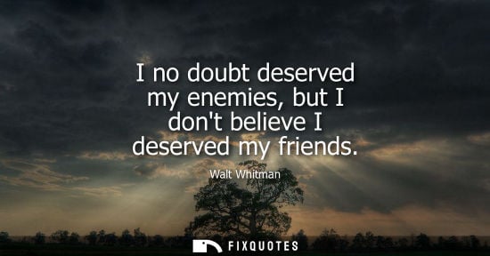 Small: I no doubt deserved my enemies, but I dont believe I deserved my friends