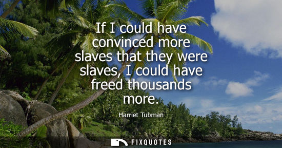 Small: If I could have convinced more slaves that they were slaves, I could have freed thousands more