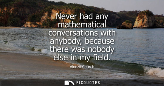 Small: Never had any mathematical conversations with anybody, because there was nobody else in my field