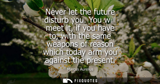 Small: Never let the future disturb you. You will meet it, if you have to, with the same weapons of reason whi