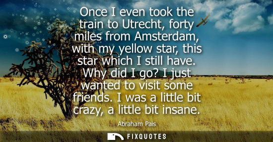 Small: Once I even took the train to Utrecht, forty miles from Amsterdam, with my yellow star, this star which