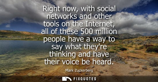 Small: Right now, with social networks and other tools on the Internet, all of these 500 million people have a
