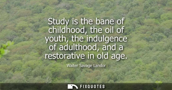 Small: Study is the bane of childhood, the oil of youth, the indulgence of adulthood, and a restorative in old