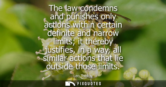 Small: The law condemns and punishes only actions within certain definite and narrow limits it thereby justifies, in 