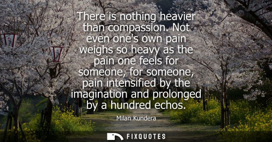 Small: There is nothing heavier than compassion. Not even ones own pain weighs so heavy as the pain one feels 