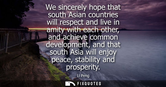 Small: We sincerely hope that south Asian countries will respect and live in amity with each other, and achiev